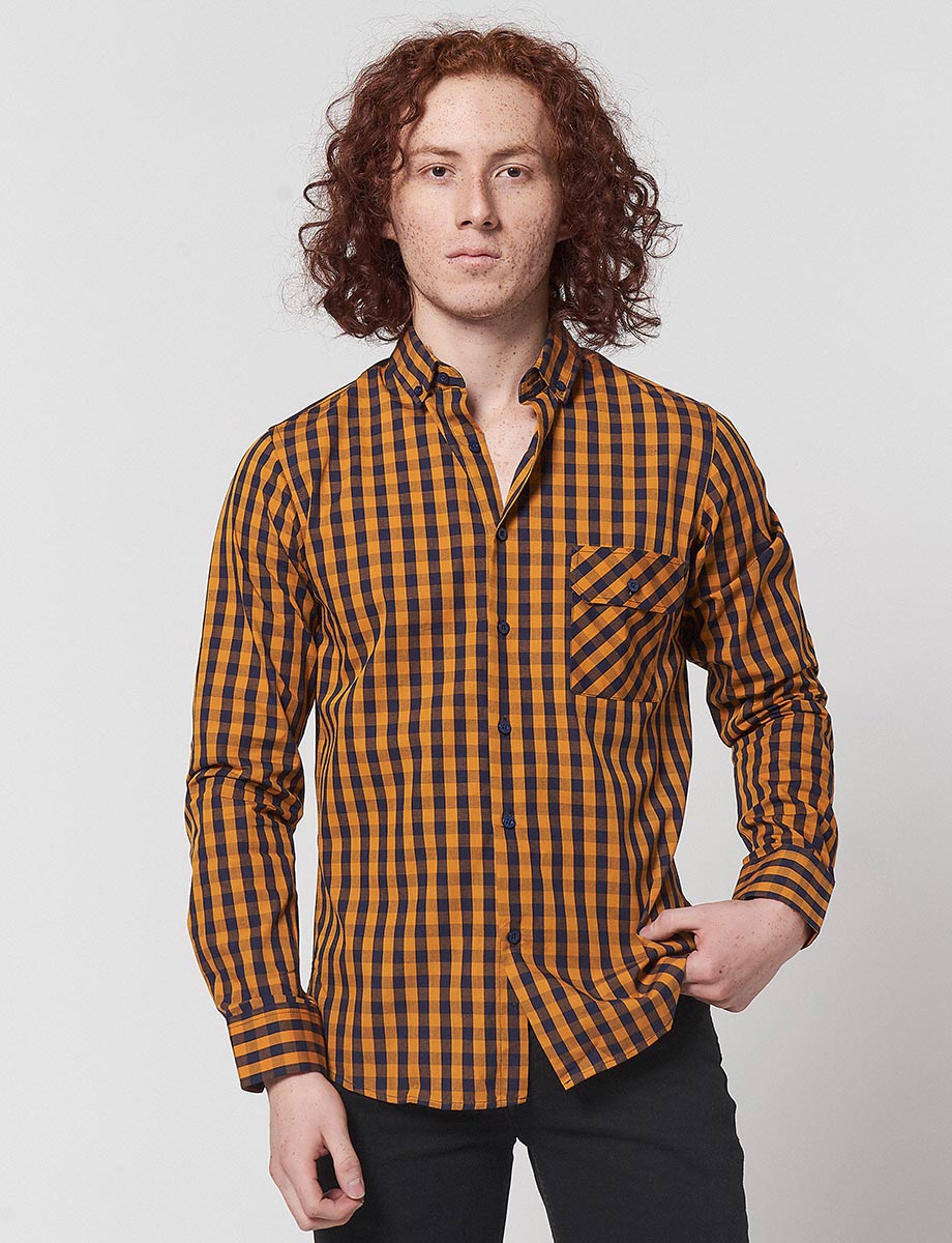 Camisa de hombre, Camisa cuadros naranja