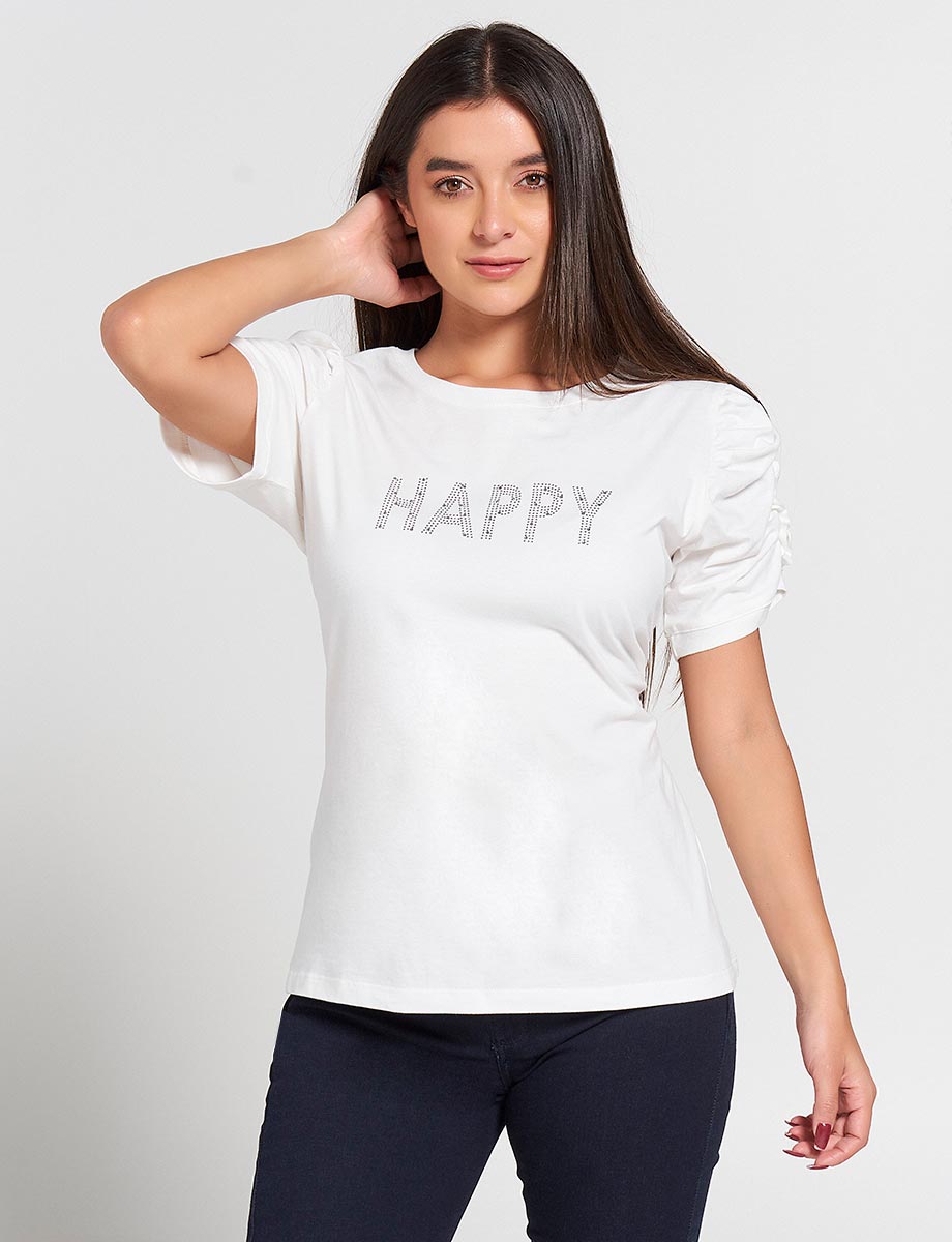 Camiseta Happy Manga Corta Encarrujada