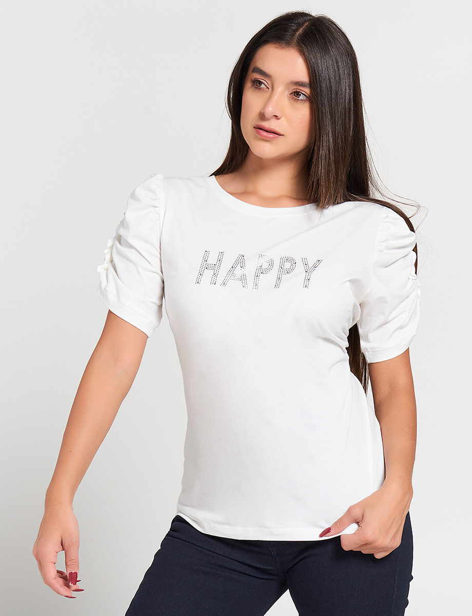 Camiseta Happy Manga Corta Encarrujada