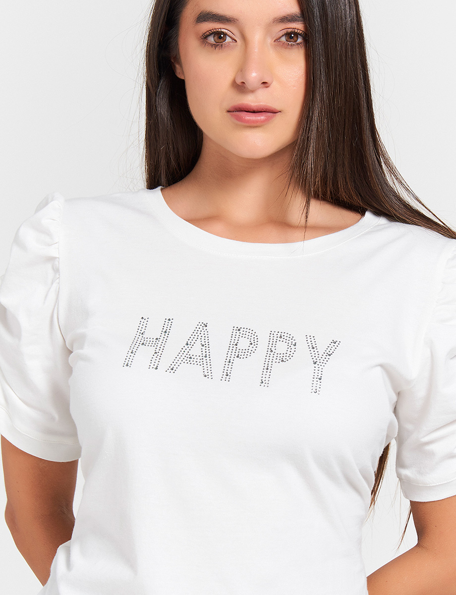 Camiseta Happy Manga Corta Encarrujada