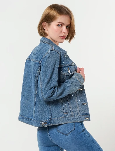 Chaqueta Denim Brillos Azul