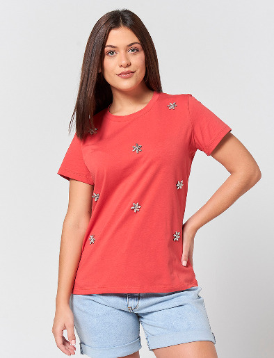 Camiseta con Apliques Coral