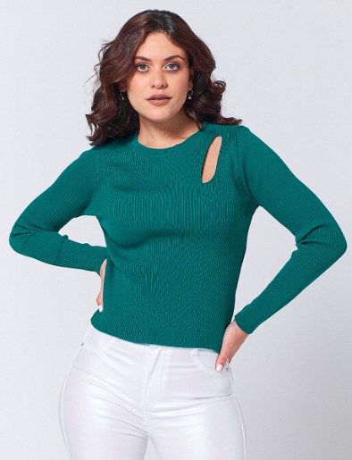 Sweater detalle Hombro Verde