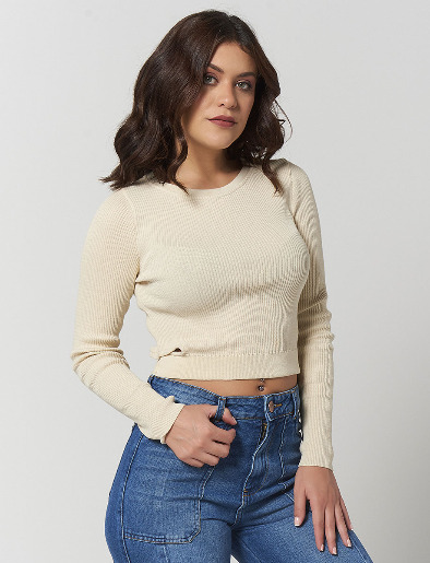 Sweater con Abertura Crema
