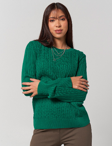 Sweater Verde Trenzado Clásico