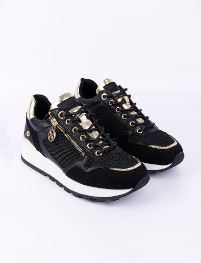 Sneakers Combinado Negro/Dorado | Xti