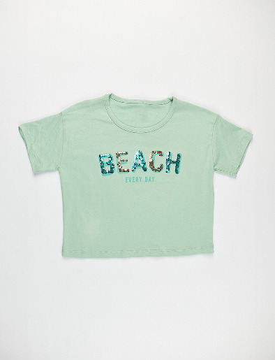 Camiseta Beach de Lentejuelas Verde