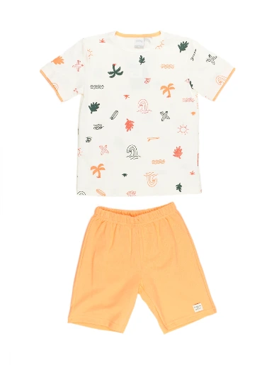 Conjunto Camiseta Estampada + Bermuda Naranja