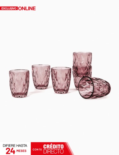 Set de Vasos de Vidrio x6 Labrado de 240 ml Coral | BeHome