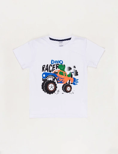 Camiseta Dino Carro Blanco