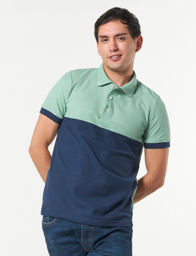 Camiseta Polo Bloque de Color Verde/Azul