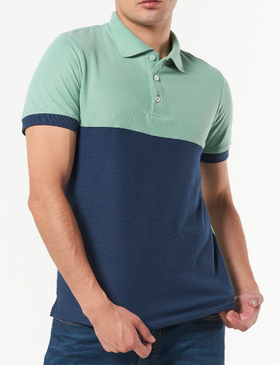 Camiseta Polo Bloque de Color Verde/Azul