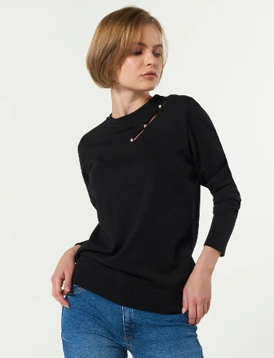 Sweater Botones Negro