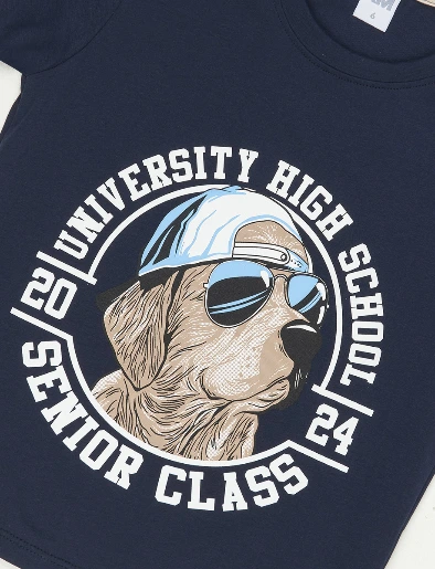Camiseta Pre Perro Gafas Azul Marino