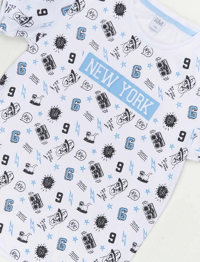 Camiseta Esc  Print New York Blanco