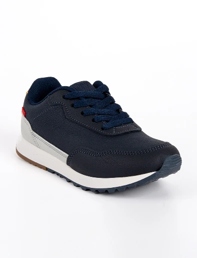 Sneaker Azul Marino con Velcro y Cordones