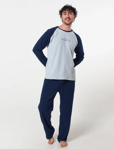 Pijama Polar Buzo + Pantalón Azul/Gris