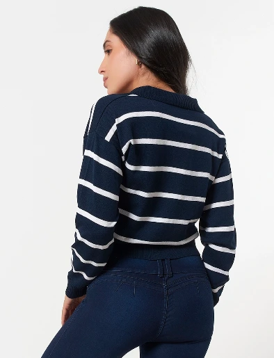 Sweater a Rayas Azul Marino