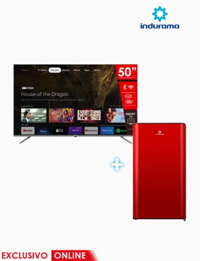 Combo Televisor 50" UHD 4K + Minibar Curved 95 Lt Rojo | Indurama