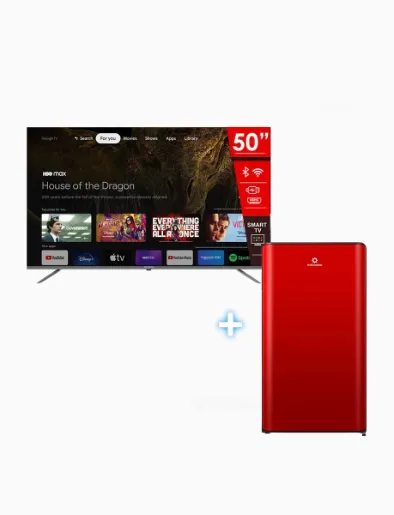 Combo Televisor 50" UHD 4K + Minibar Curved 95 Lt Rojo | Indurama