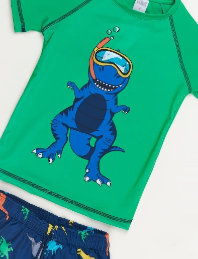 Traje de Baño Camiseta + Bermuda Dino