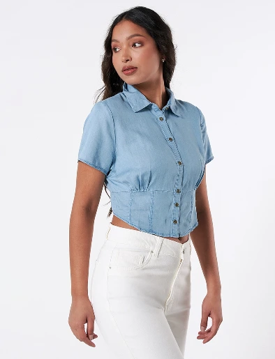 Blusa Tencel Azul Claro