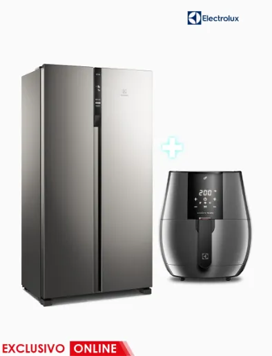 Combo Refrigerador Side By Side 442 Lt Silver + Freidora  de Aire 3.2 Lt Negro | Electrolux