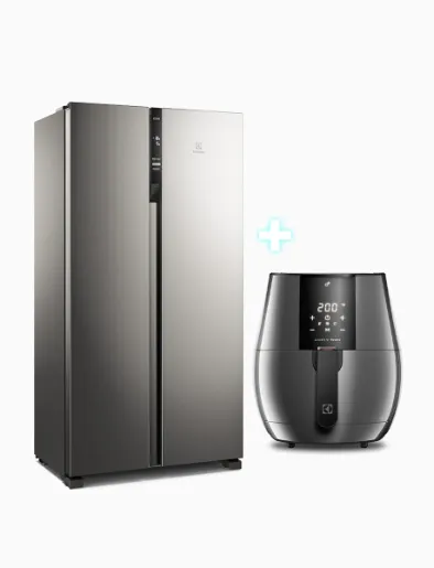 Combo Refrigerador Side By Side 442 Lt Silver + Freidora  de Aire 3.2 Lt Negro | Electrolux