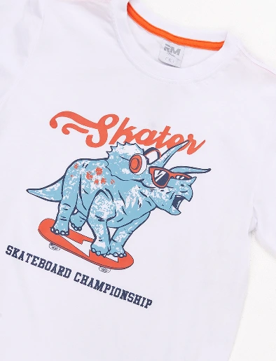 Camiseta Esc Dino Skate Blanco