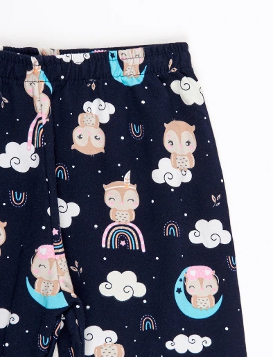 Pijama Buzo Estampado + Pantalón Azul Marino