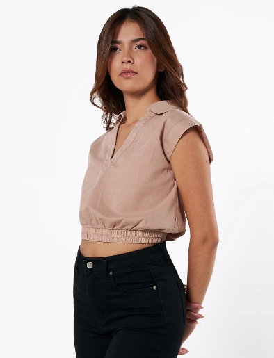 Blusa Corta Taupe