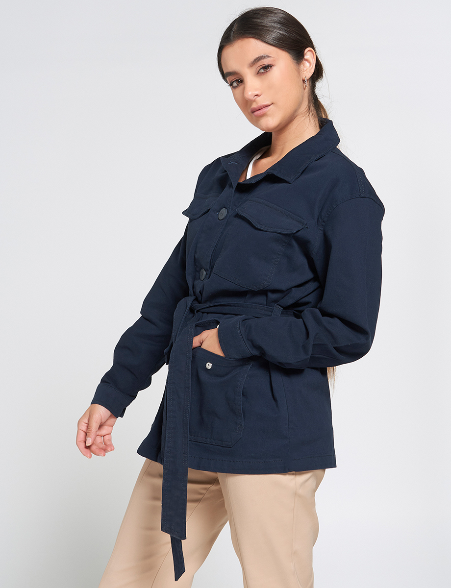 Chaqueta 3/4 Unicolor con Cinturón