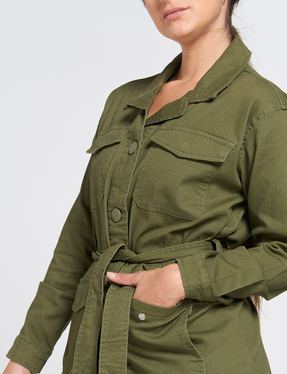 Chaqueta 3/4 Unicolor con Cinturón